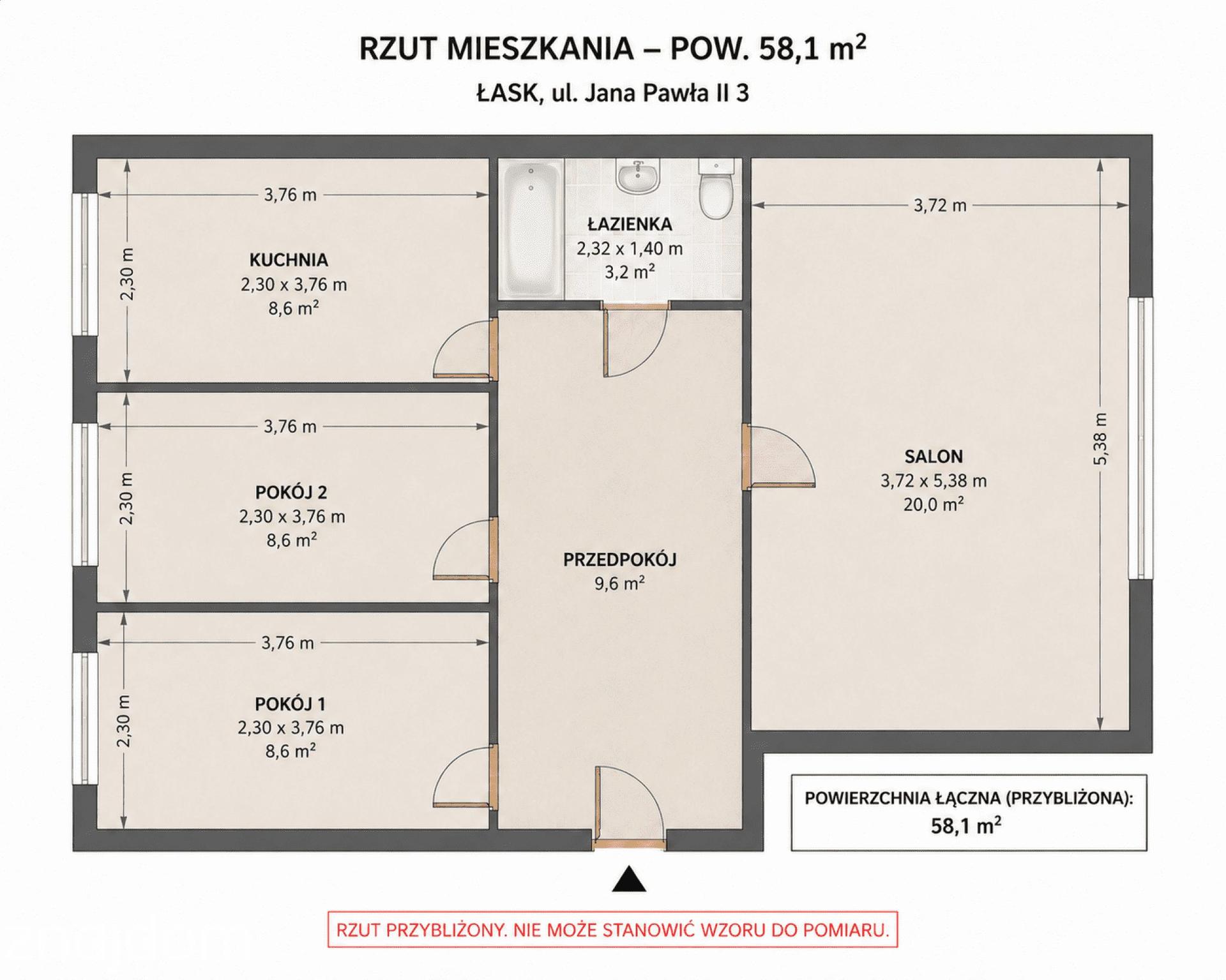 Łask, 3 pokoje | oddzielna kuchnia| 58,1 m² | Parter | Funkcjonalny układ | - zdjęcie 13