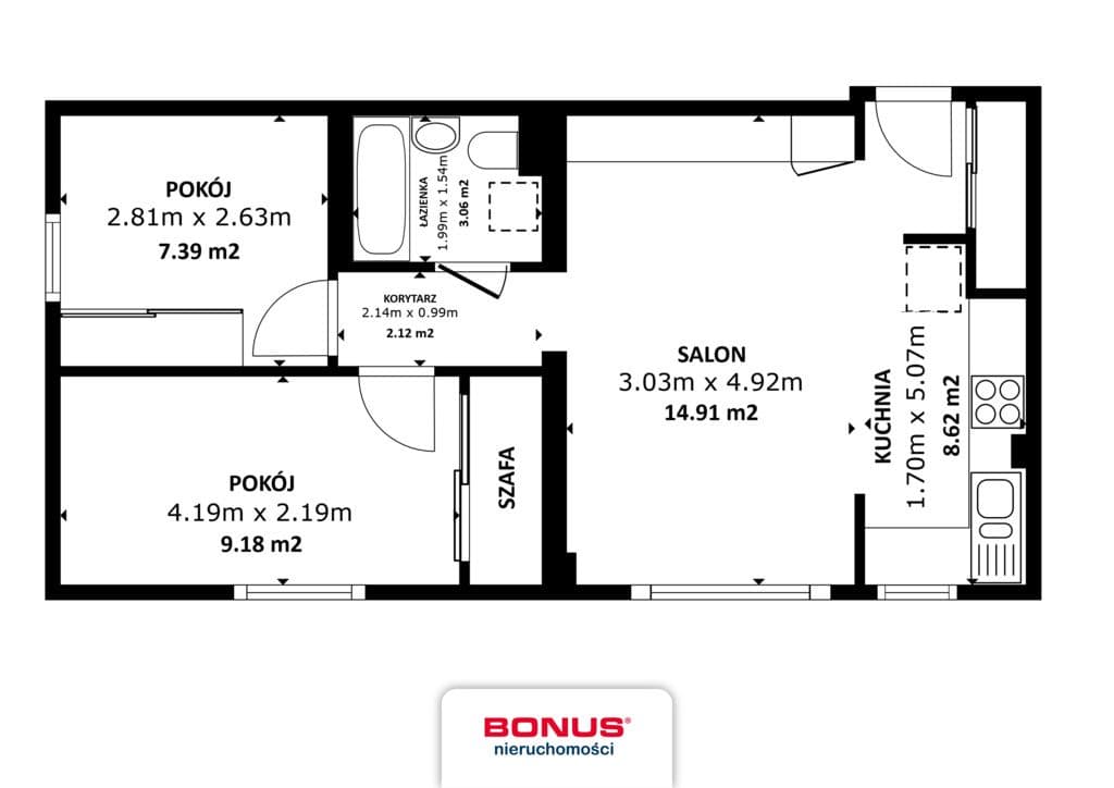Mieszkanie 3-pokojowe 45,2 m2, 3. piętro - zdjęcie 17