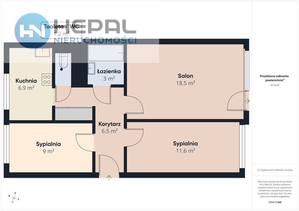 3 pokoje 57,8 m², Nowaka-Jeziorańskiego, II piętro, od zaraz - zdjęcie 2