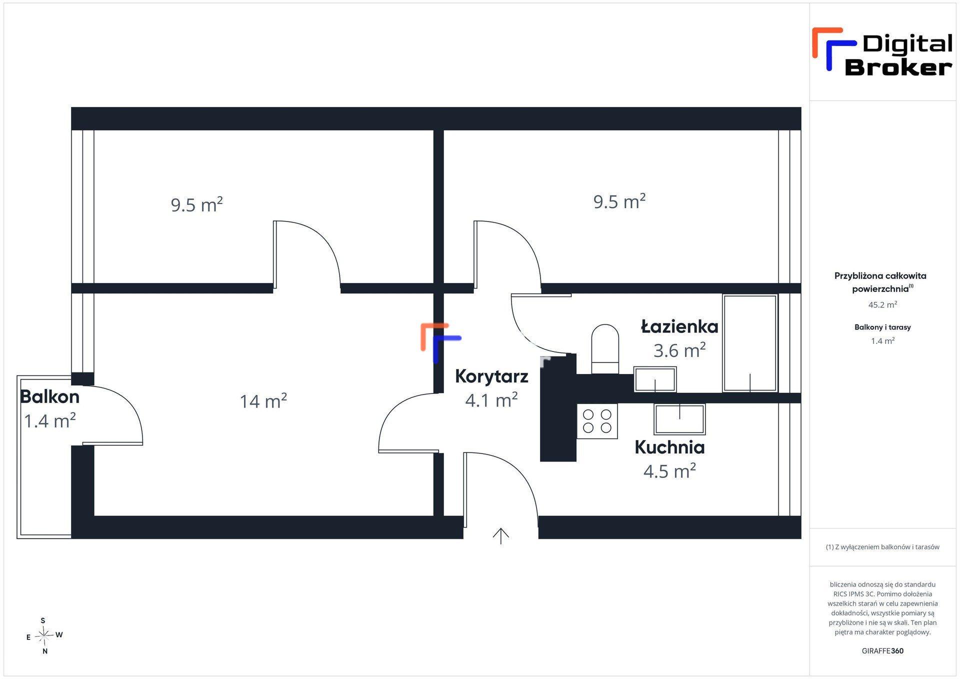 3 pokoje | 46,2 m² | oddzielna kuchnia | balkon - zdjęcie 21