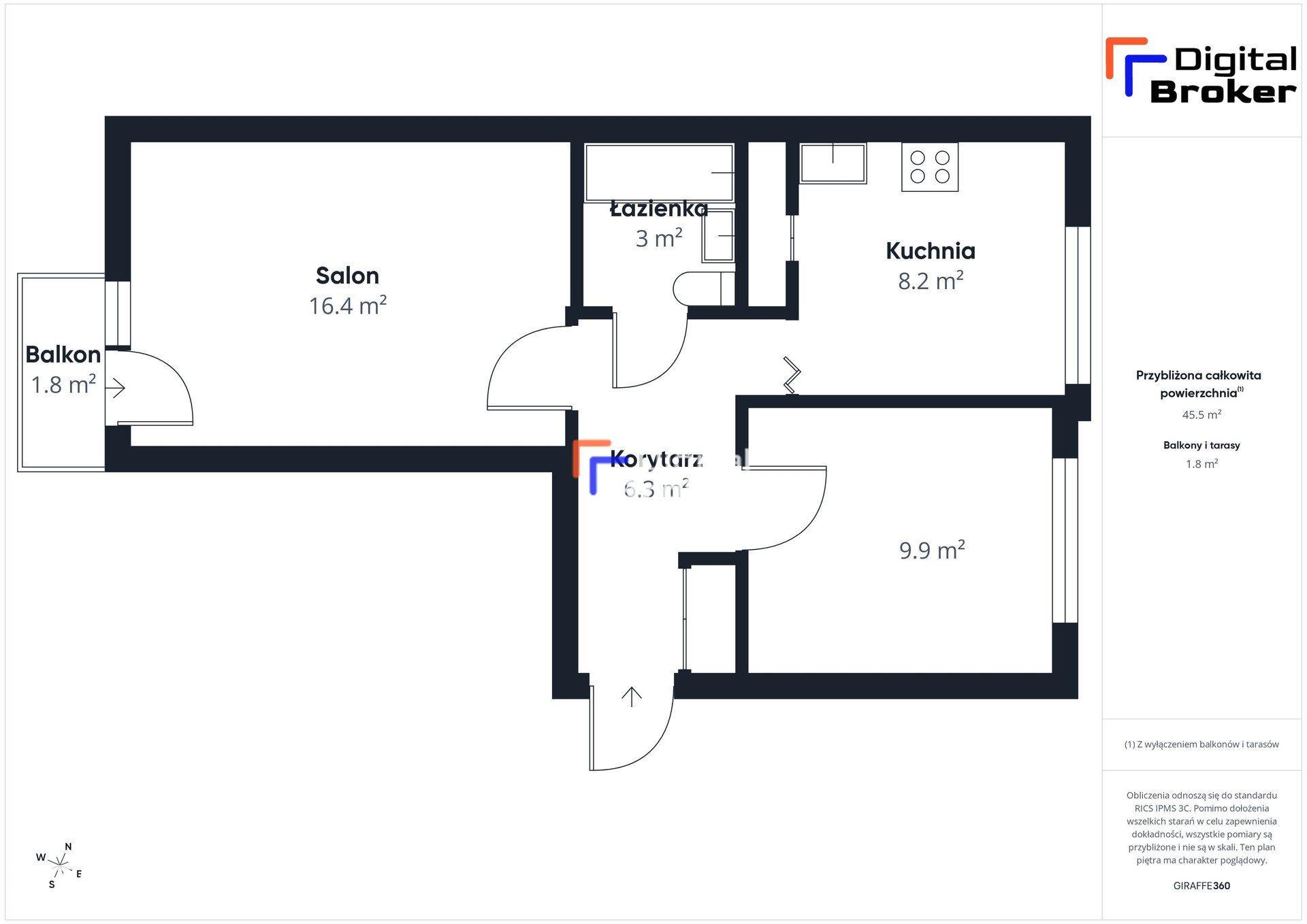 2 pokoje | 45,5 m² | Balkon | Winda | 6. piętro - zdjęcie 18