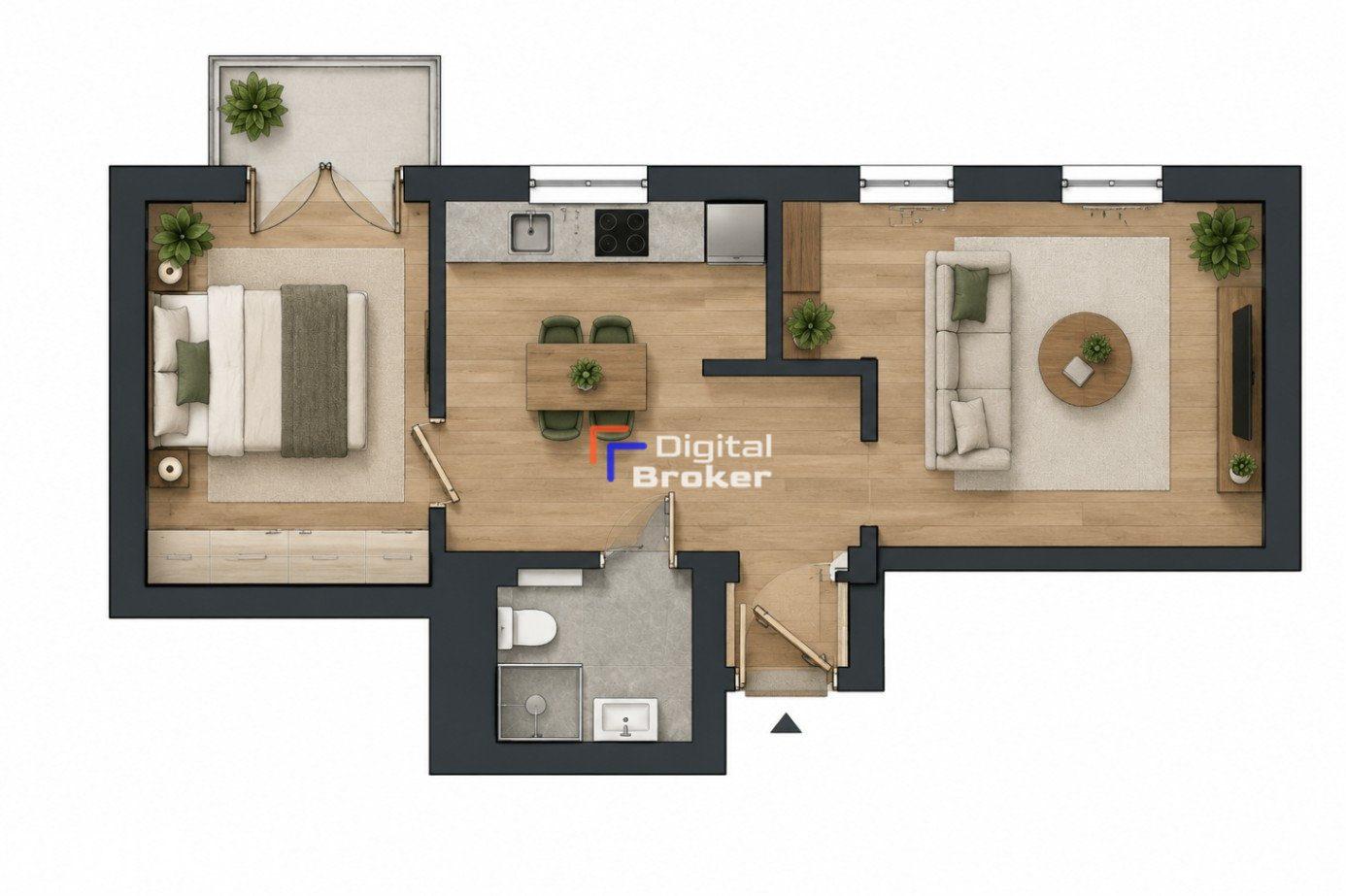 46m2 | 2 pokoje + kuchnia z jadalnią | Balkon | Komórka lok. - zdjęcie 4