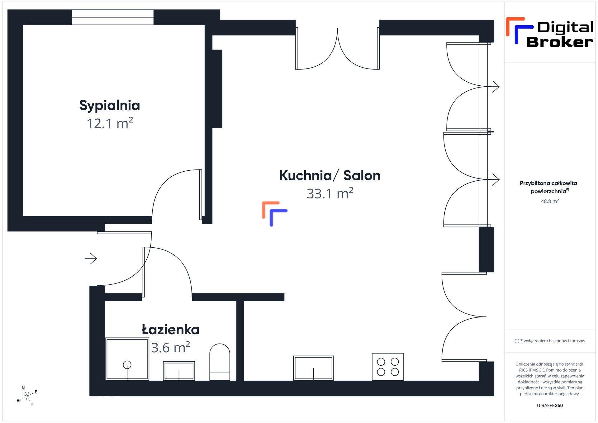 Wilczak | 47 m² | 2 pokoje | Balkon - zdjęcie 12
