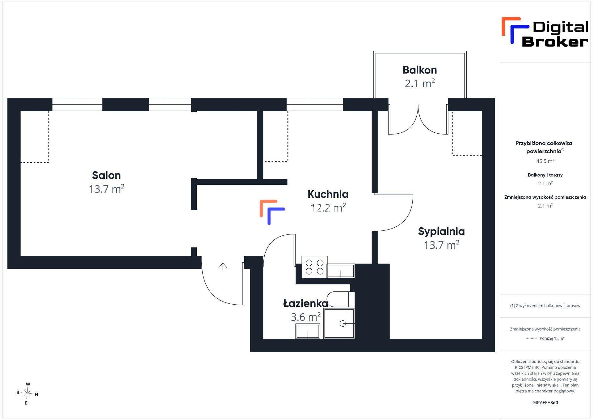 46 m² | 2 pokoje | osobna kuchnia | balkon | Makowskiego - zdjęcie 20