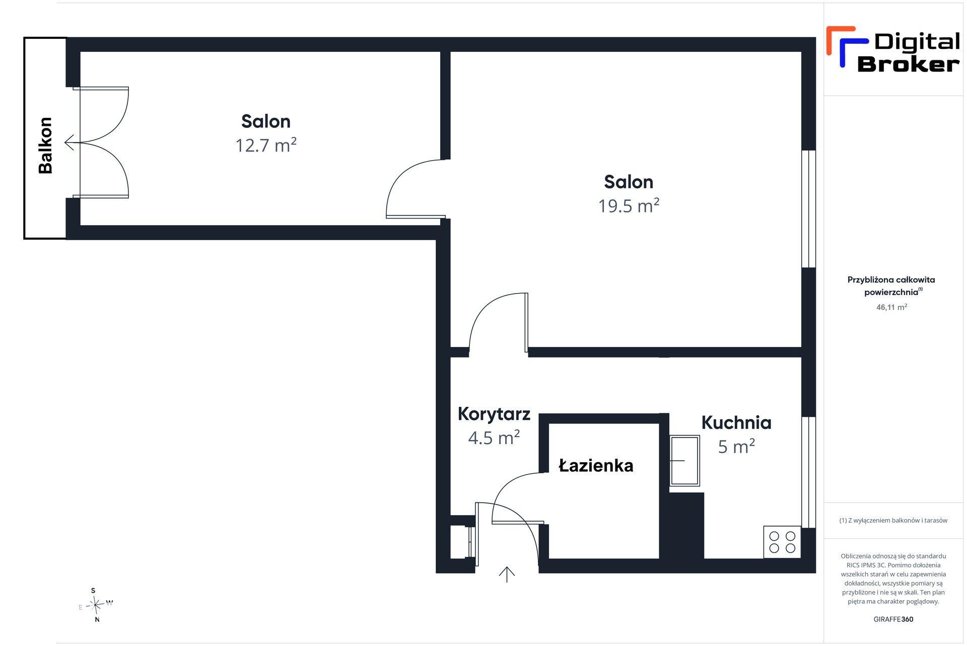 2 pok | 46,11 m2 | Centrum | balkon | CO miejskie - zdjęcie 4