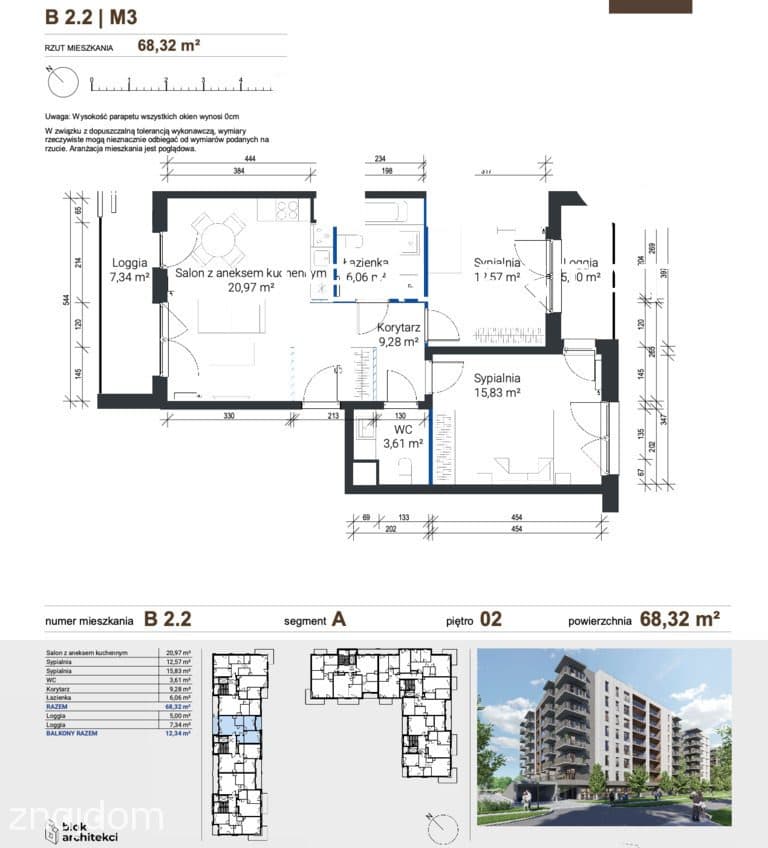 Zabłocie | 3 pokoje 68 m² | 2 loggie (12,3 m²) - zdjęcie 2