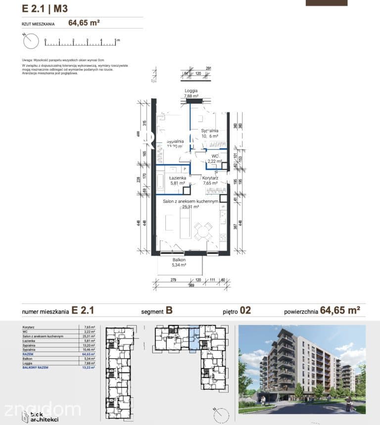 Zabłocie | 3 pokoje 64,6 m² | Balkon + Loggia - zdjęcie 2
