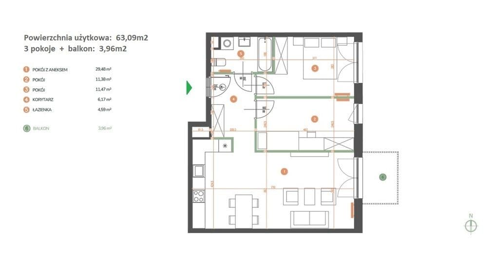 Nowe 3 pokoje, 63m2, 3 piętro, KL, garaż - zdjęcie 2