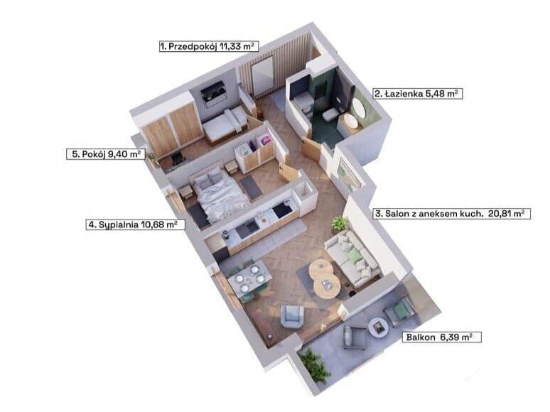 3 pokoje 57,7 m² | Smart Home | Wełnowiec