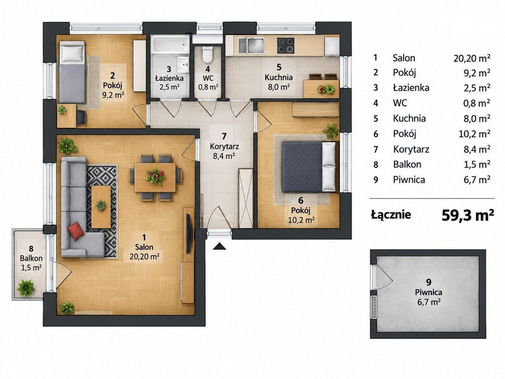 3 POKOJE | 59,3 m² | PO REMONCIE | BALKON | NOWY TRAMWAJ | ZIELEŃ | PR - zdjęcie 5