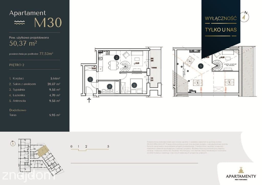 Apartament M30 –Dwupokojowy z antresolą i tarasem