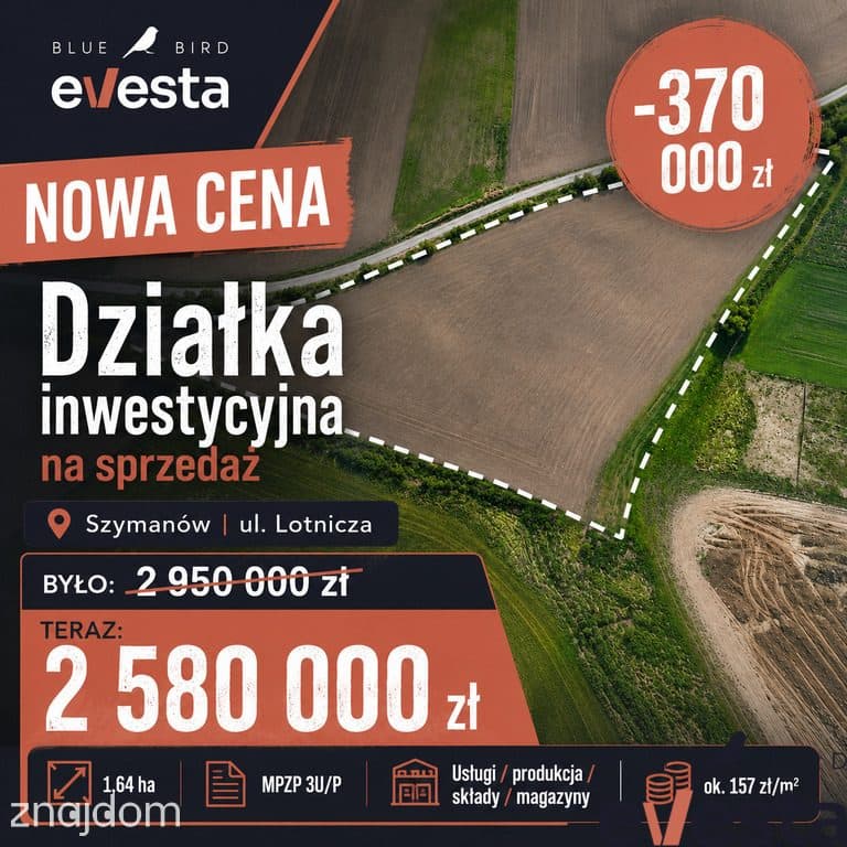 Szymanów | działka inwestycyjna 1,64 ha | 3U/P