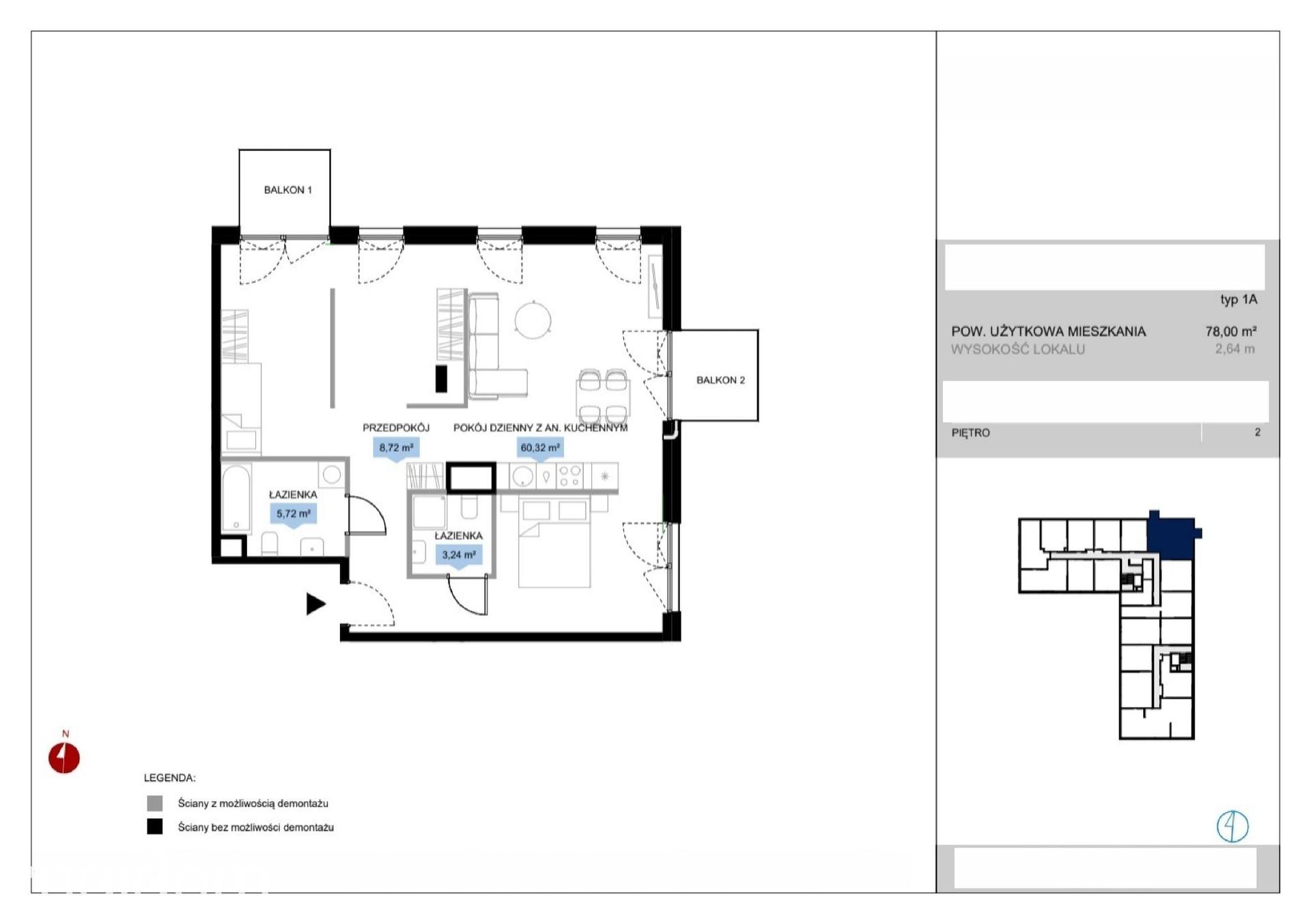 Mieszkanie 1-pokojowe 78m² - Bulwar Północny - Bulwar Północny