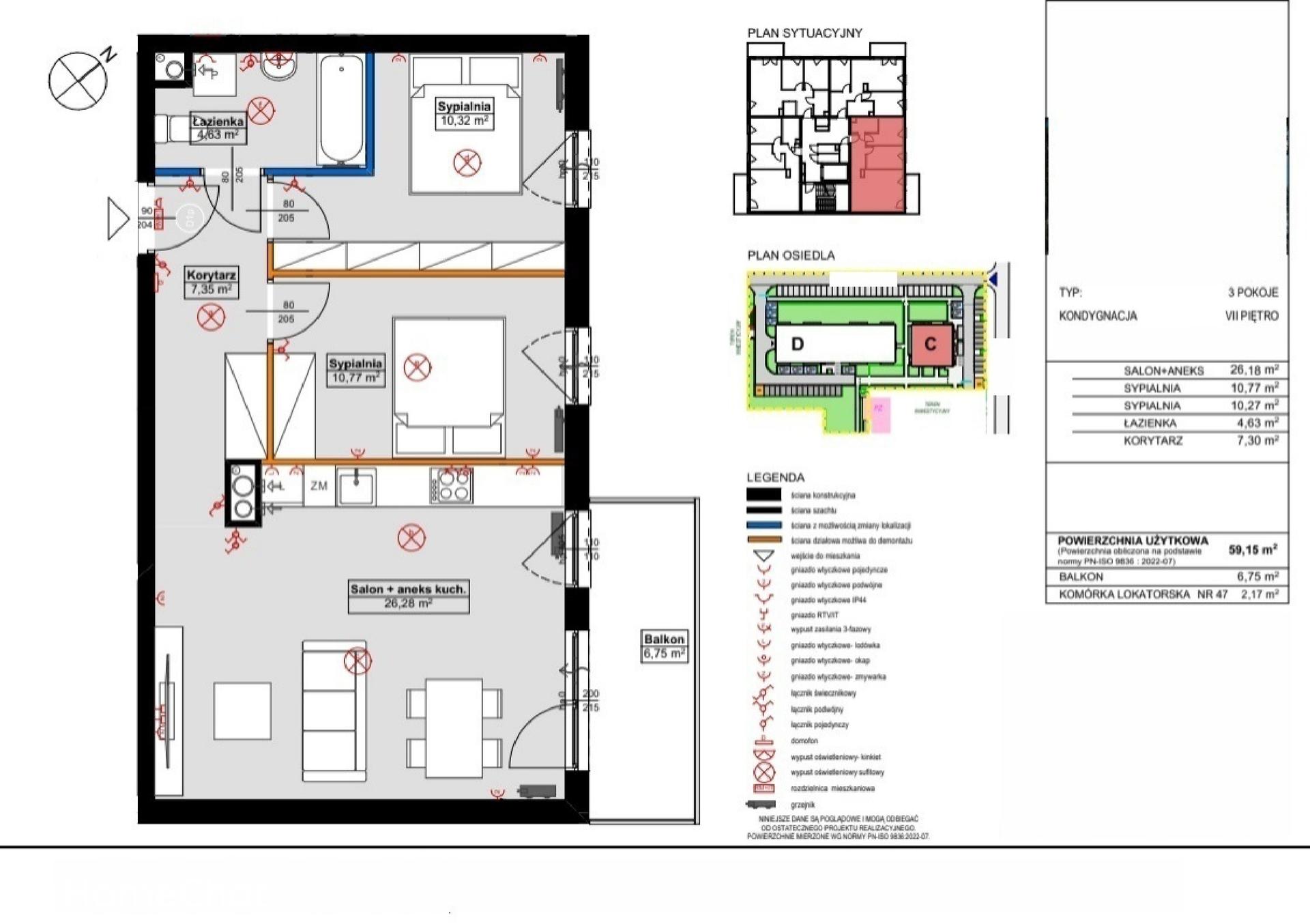 Mieszkanie 3-pokojowe 59.2m² - Osiedle Moderno - Osiedle Moderno