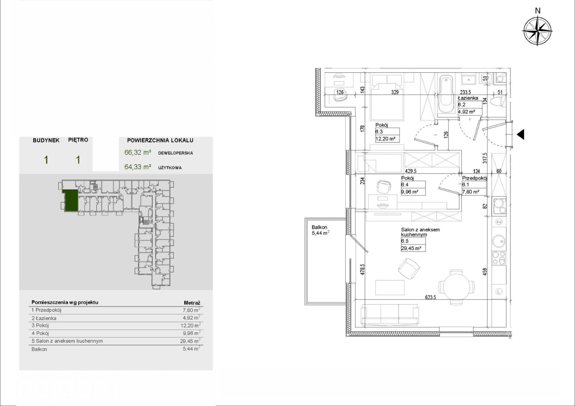Mieszkanie 3-pokojowe 64.3m² - Al. Mickiewicza - Al. Mickiewicza