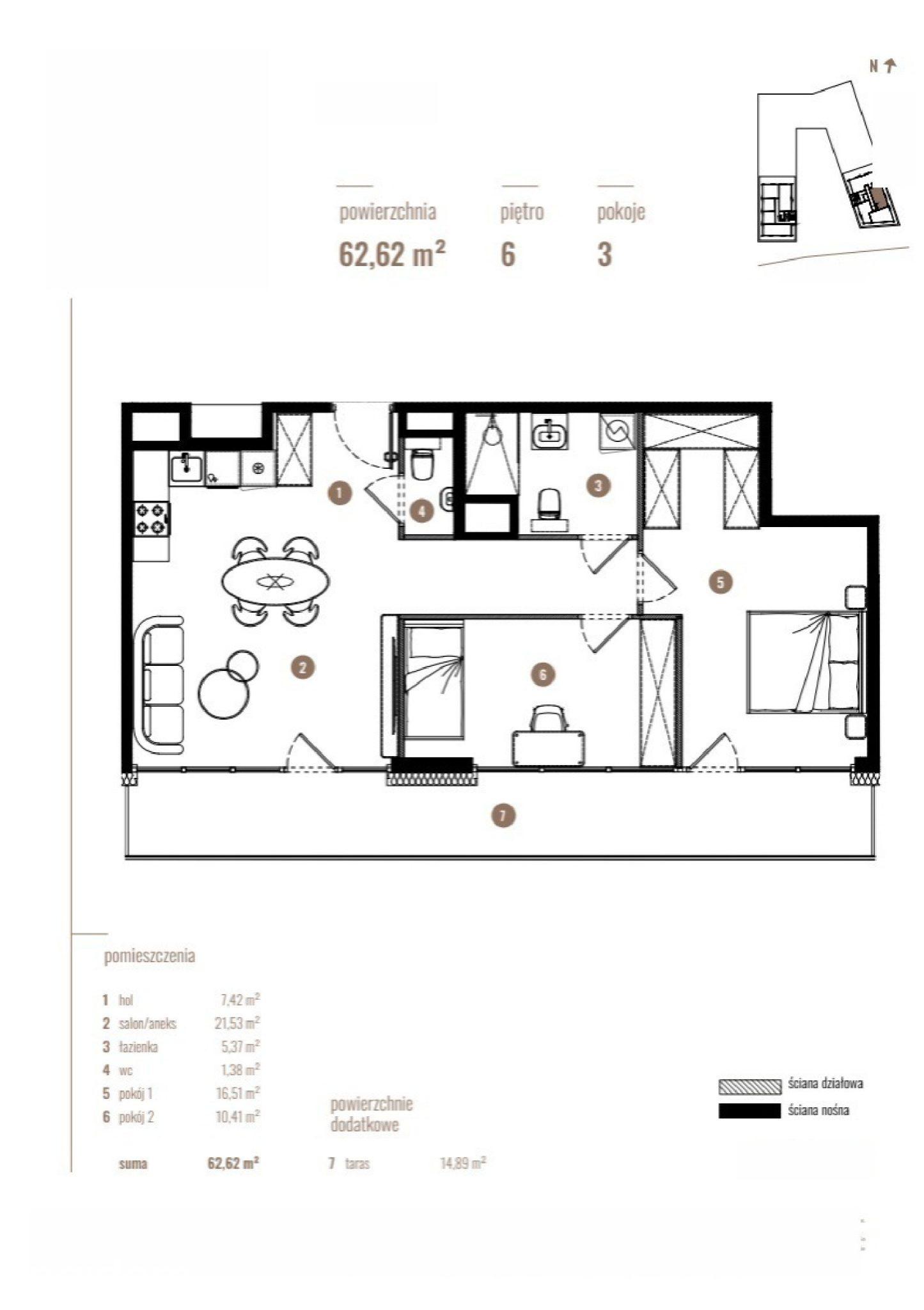 Mieszkanie 3-pokojowe 62.6m² - Apartamenty Reytana bud. C - Apartamenty Reytana bud. C