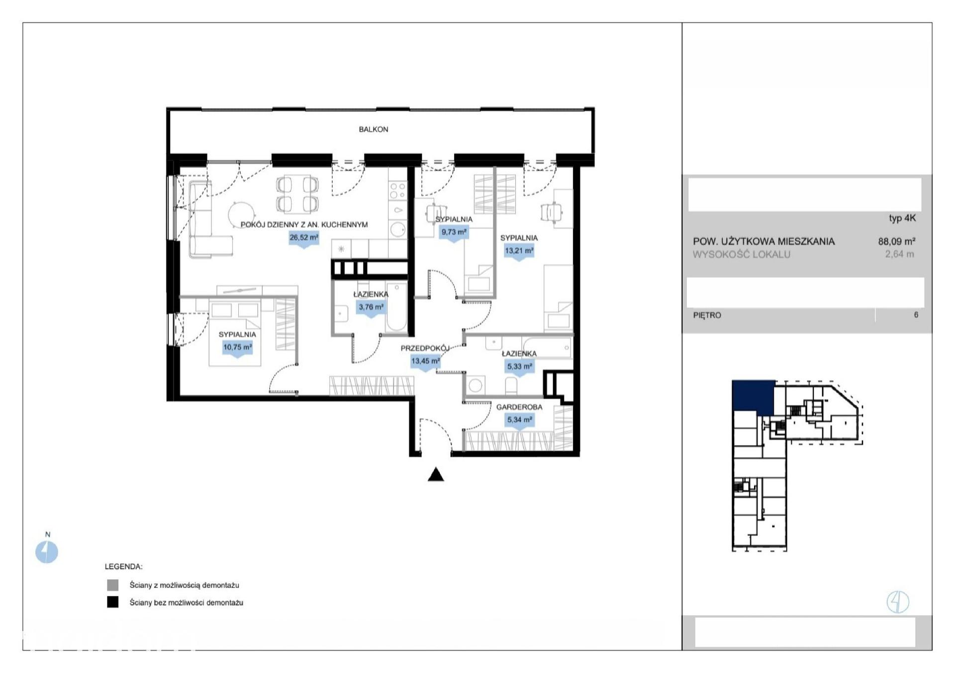 Mieszkanie 4-pokojowe 88.1m² - Bulwar Północny etap II - Bulwar Północny etap II
