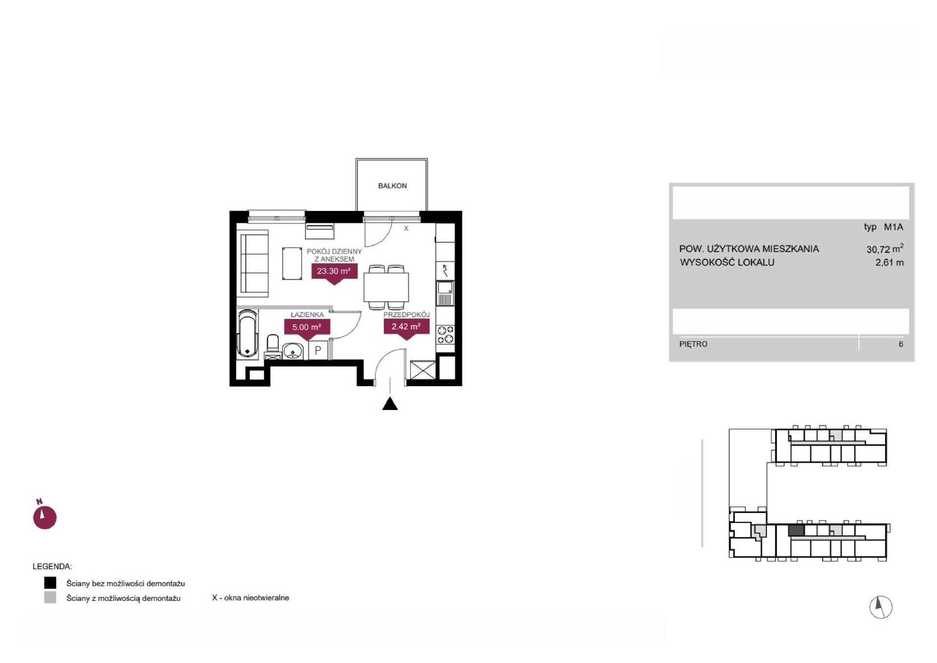 Mieszkanie 1-pokojowe 30.7m² - Wieża Jeżyce etap III - Wieża Jeżyce etap III
