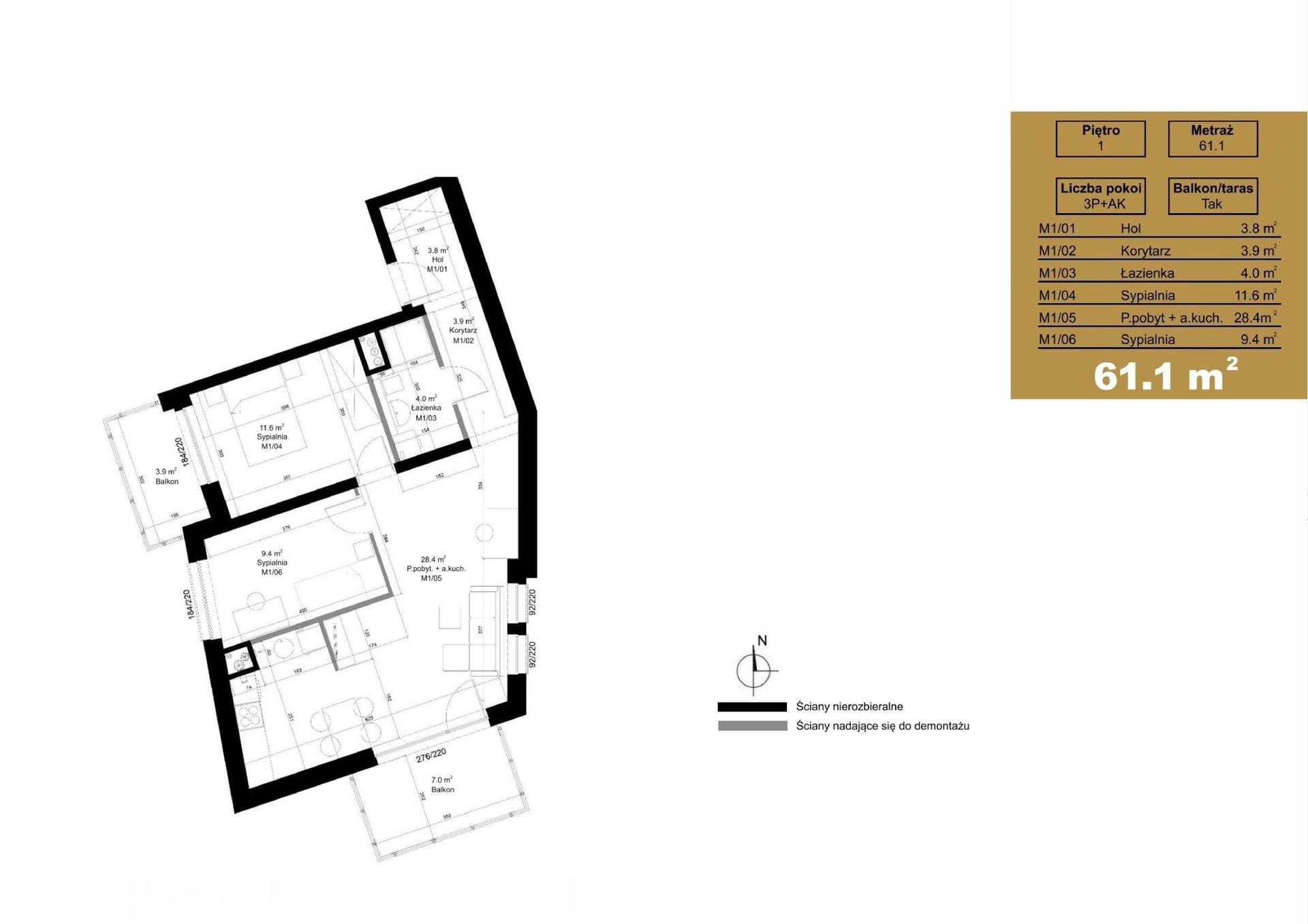 Mieszkanie 3-pokojowe 61.1m² - Rezydencja Winiary - Rezydencja Winiary