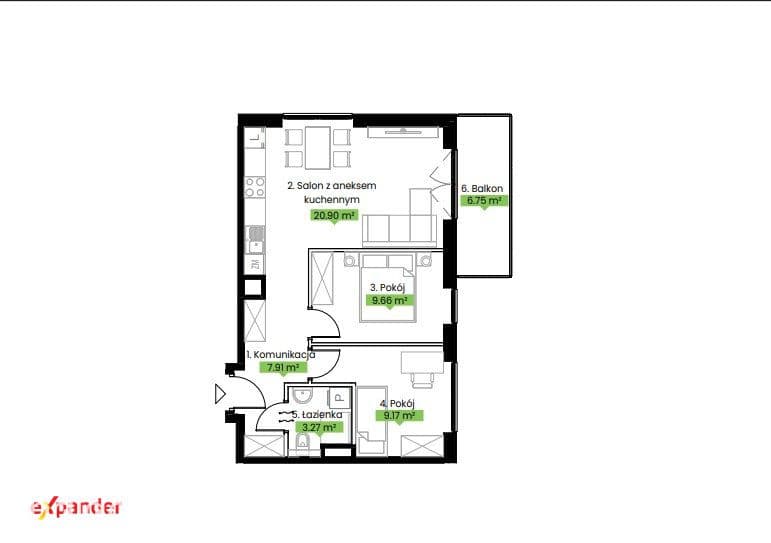 Narożne 3 pokoje | Dodatkowe okno w kuchni | 51 m² - zdjęcie 8