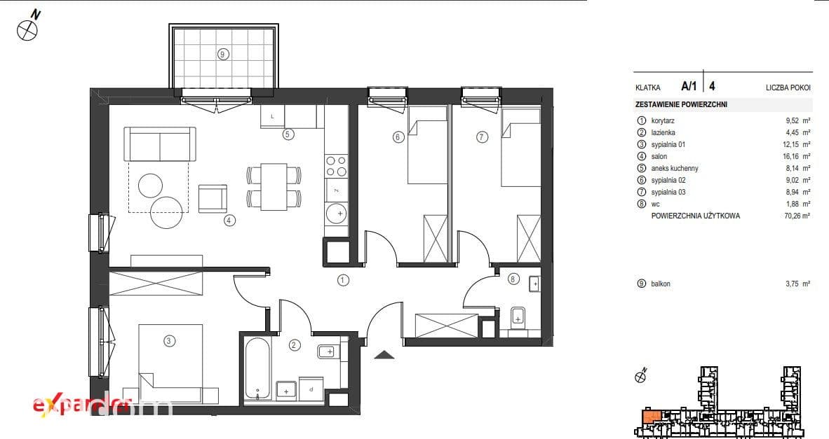 4 pokoje | Dwie łazienki | Narożne | 70m2. - zdjęcie 14