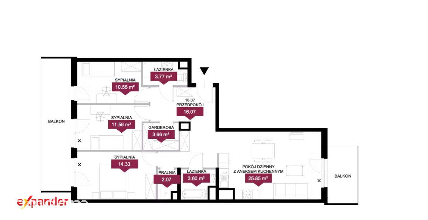 92 m² | 4 pokoje | 2 balkony | 2 łazienki | - zdjęcie 9