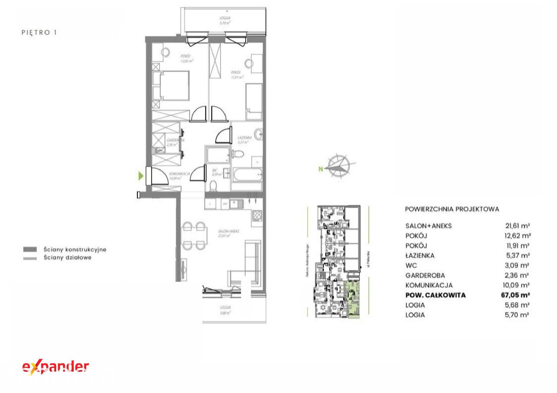 Mieszkanie 3-pokojowe z garderobą, balkon loggia. - zdjęcie 2