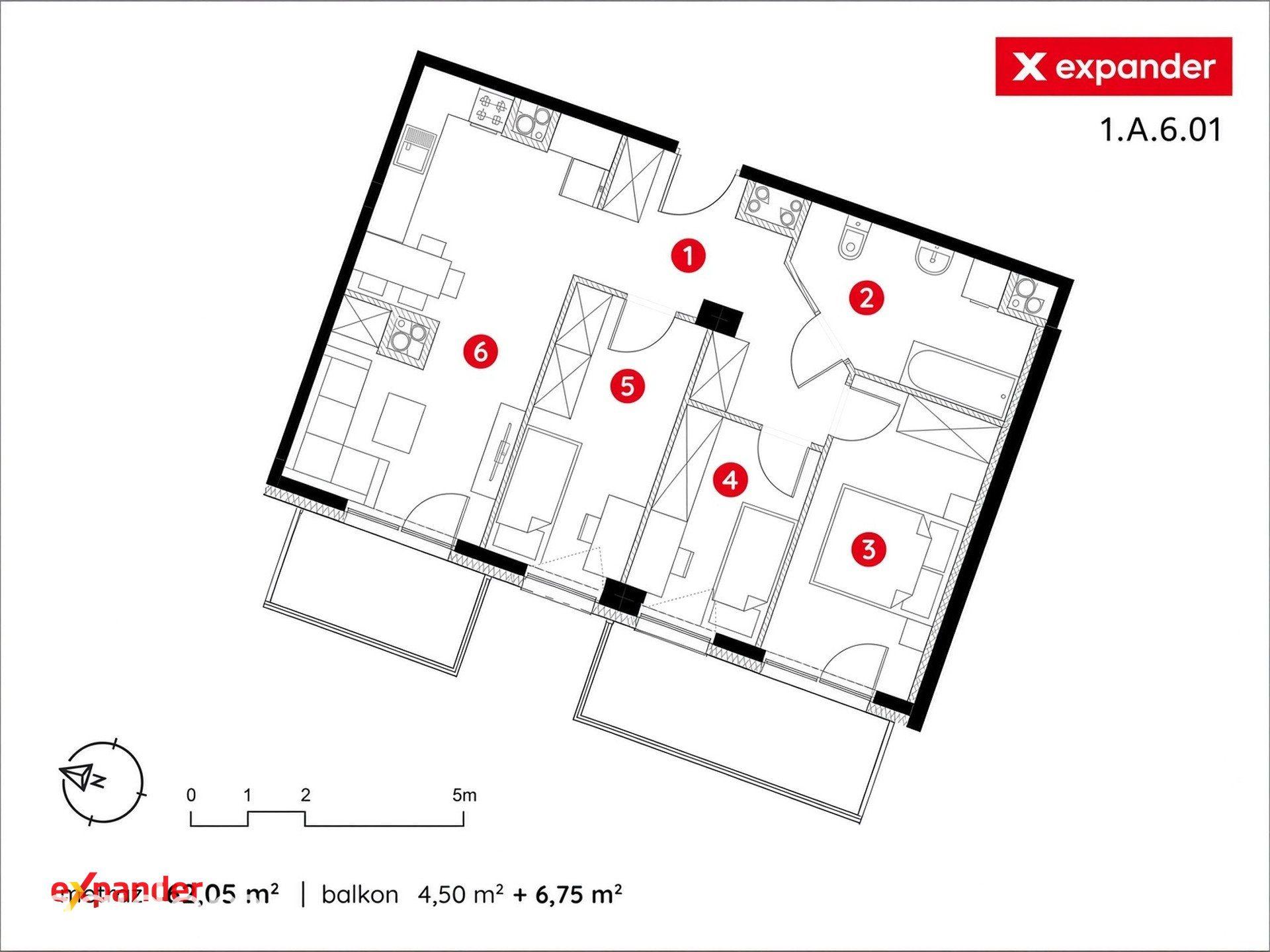 62,05 m² z balkonami 4,50 i 6,75 m² - zdjęcie 7