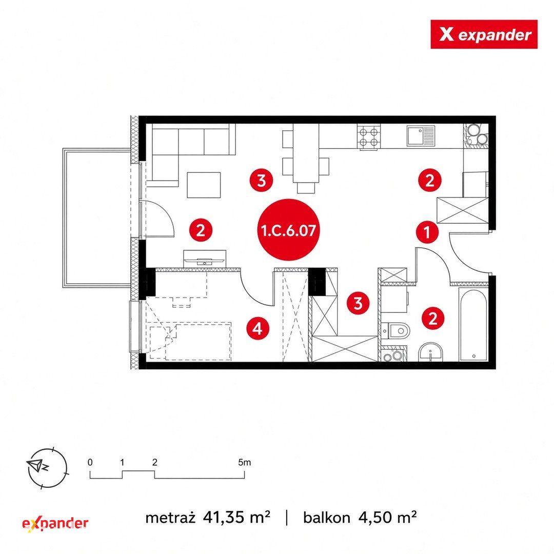 Kawalerka 41 m² z balkonem i 2 garderobami - zdjęcie 7
