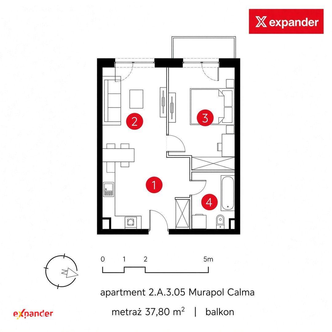 37,80 m², 2 pokoje z balkonem – nowe - zdjęcie 4