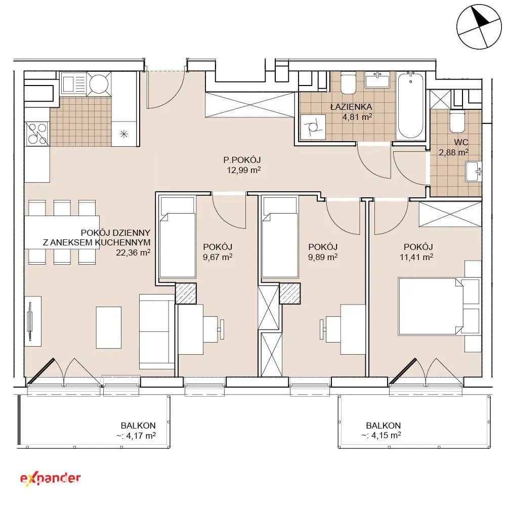 Nowe 4-pokojowe mieszkanie 74,01 m2 Stare Miasto - zdjęcie 9