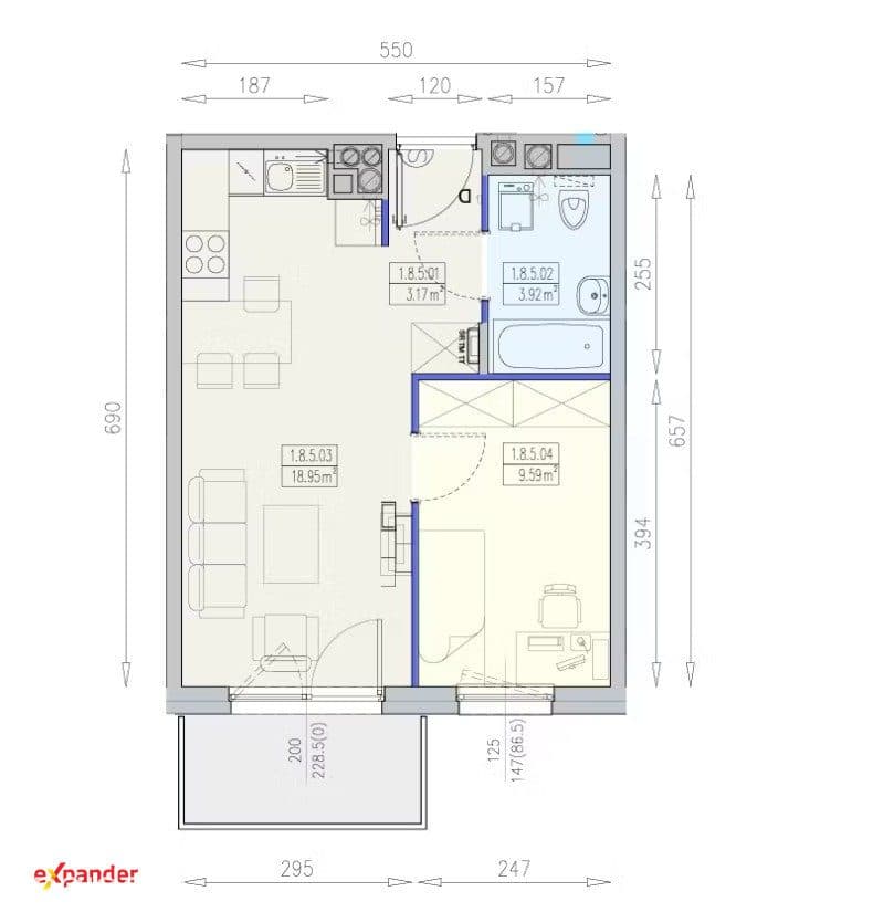 2-pokojowe mieszkanie z balkonem | 35,7 m² | - zdjęcie 7