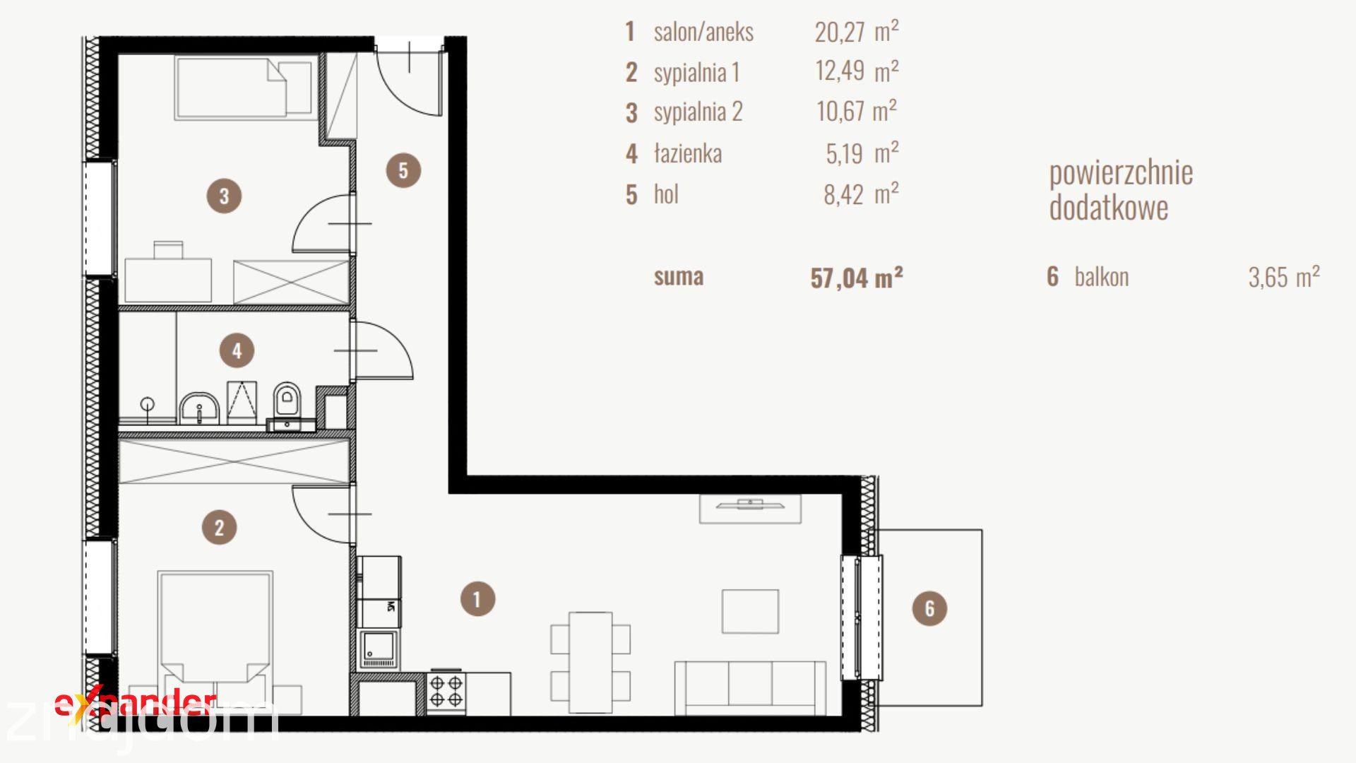 Nowoczesne 3‑pokojowe mieszkanie z balkonem – Łódź Śródmieście | 57 m² - zdjęcie 8