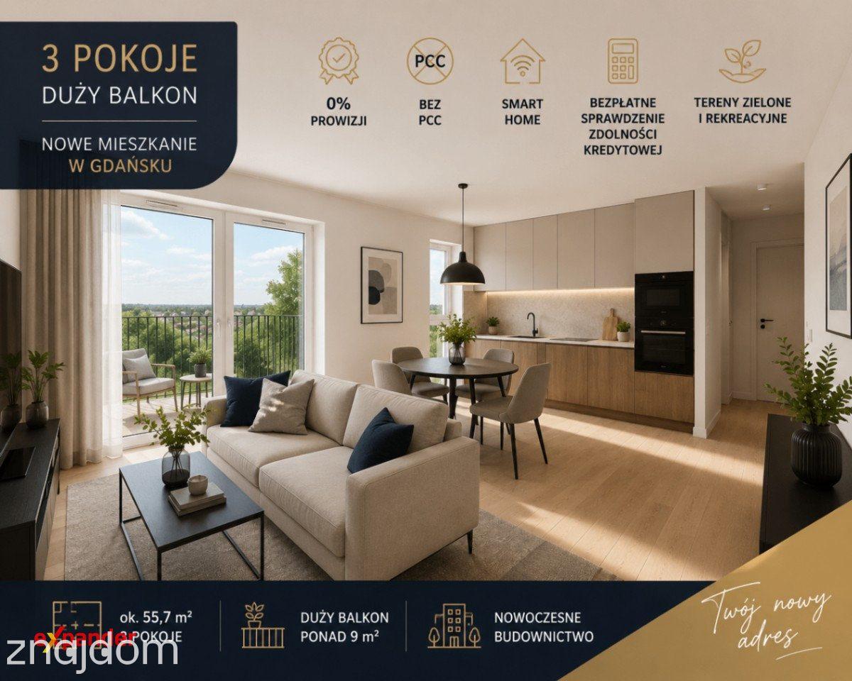 Nowe 3 pokoje | 55 m² | balkon 9 m² | Gdańsk