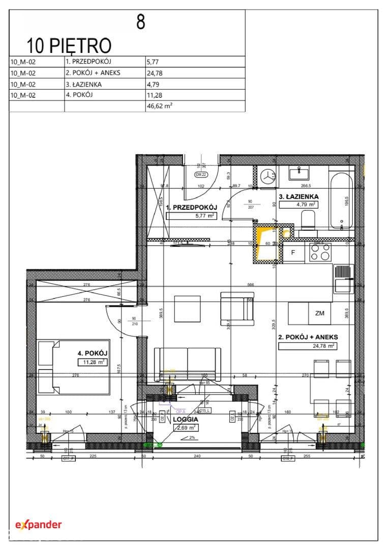 2- pokoje Apartament 10 piętro loggia obok Skytower Centrum 46,75 m² - zdjęcie 8