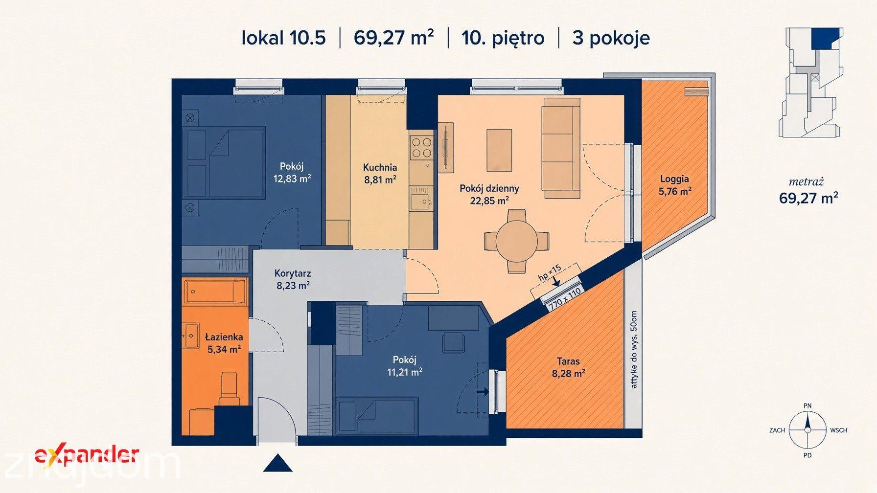 Gdańsk, Wrzeszcz Dolny | 10. piętro | 69,27 m² | gotowe - zdjęcie 11