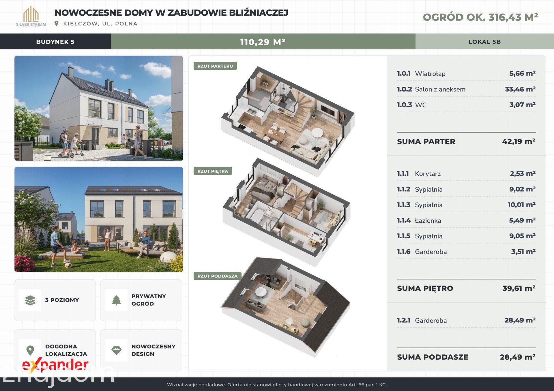 Bliźniak z dużym ogrodem | 3 sypialnie + poddasze | Kiełczów - zdjęcie 9