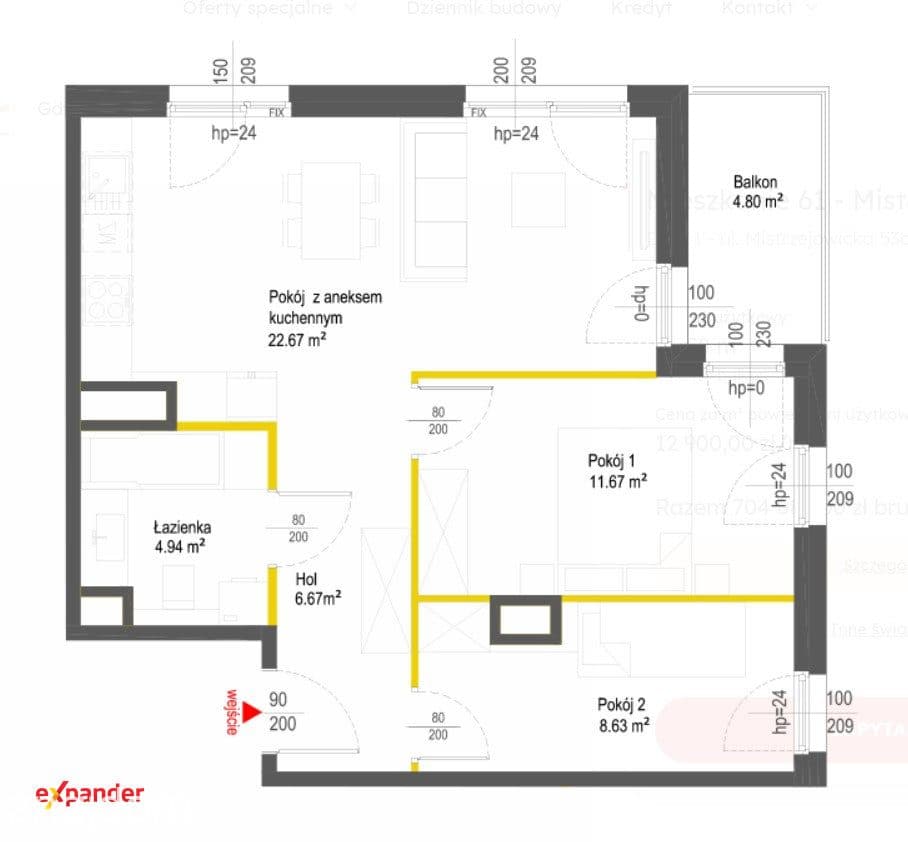 3 pokoje balkon 55m2 Nowa Huta Mistrzejowice 704 tys - zdjęcie 5