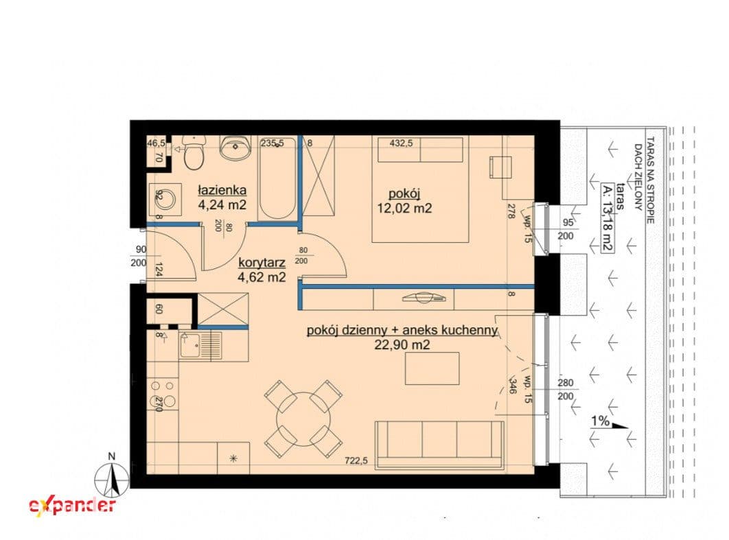 44 m² | taras 13 m² | 2 pokoje | gotowe do odbioru - zdjęcie 6