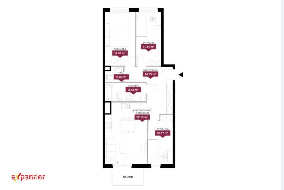 4 pokoje 82 m² | na przestrzał | południowy salon - zdjęcie 17