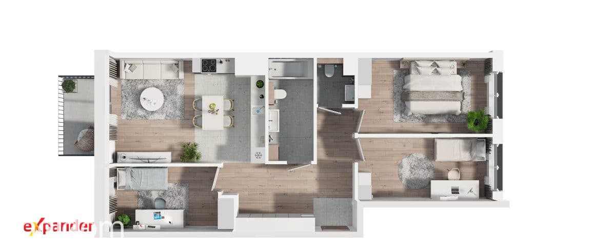 4 pokoje 82 m² | na przestrzał | południowy salon - zdjęcie 18