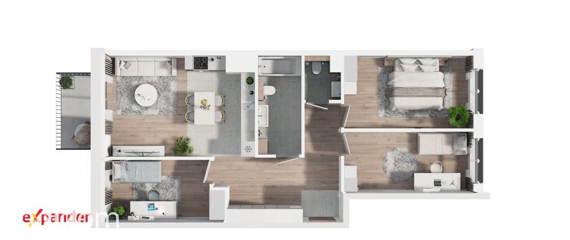 4 pokoje 82 m² | na przestrzał | południowy salon - zdjęcie 16