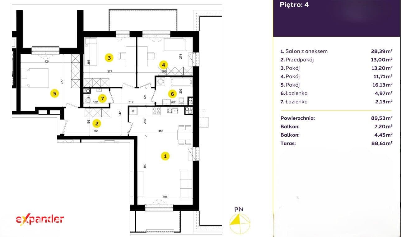 Nowe gotowe 4-pokojowe mieszkanie 89.89 m2 z dużym balkonem 99.58 m2 - zdjęcie 5