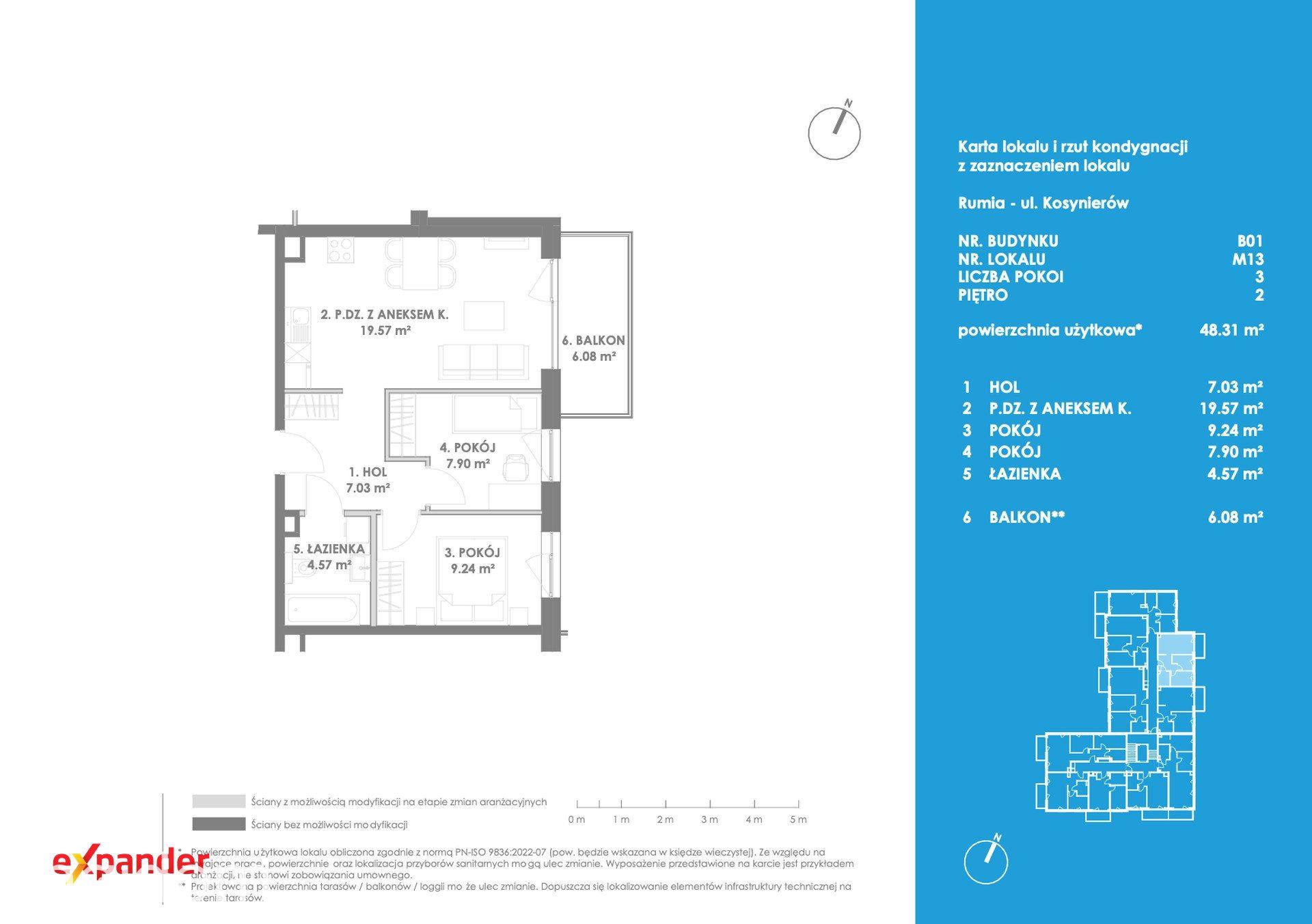 Mieszkanie 3-pokojowe 48,31 m² na 2. piętrze, ul. Kosynierów w Rumi. - zdjęcie 9
