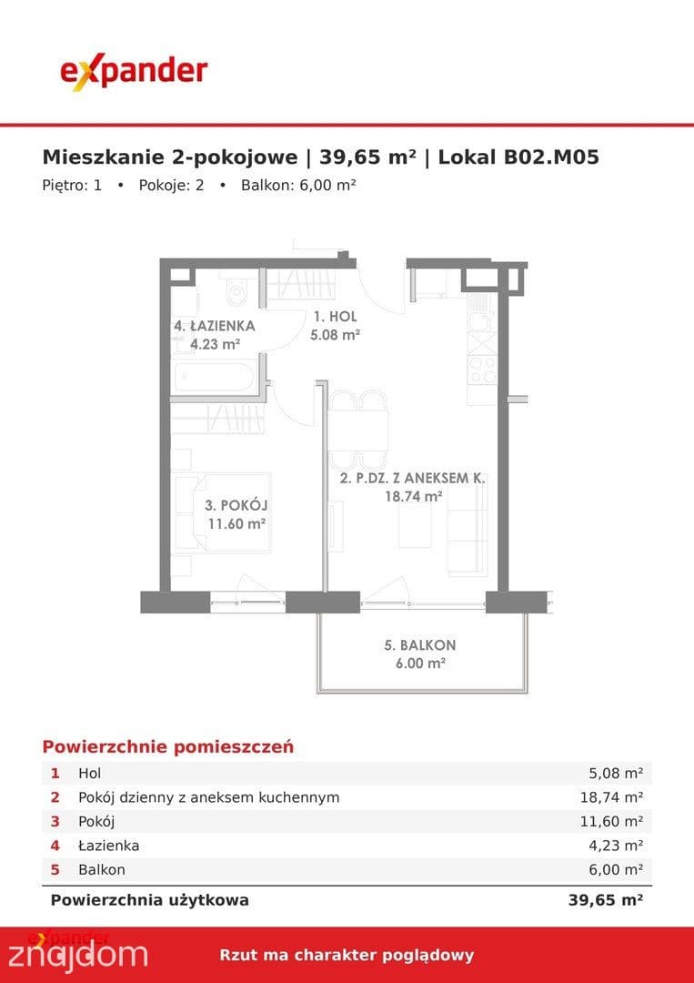 Lokal B02.M05 | 2 pokoje | 39,65 m² + balkon 6,00 m² | Rumia - zdjęcie 11