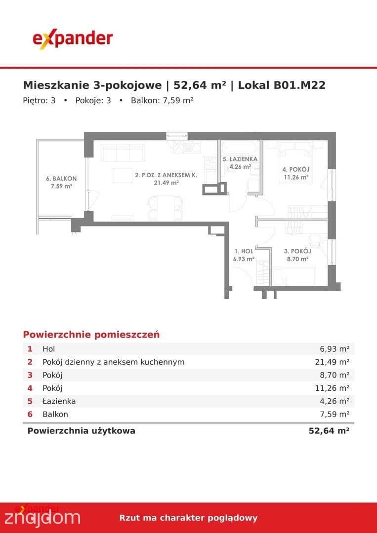 Nowe 3 pokoje 52,64 m² z balkonem 7,59 m² | winda | Rumia - zdjęcie 9