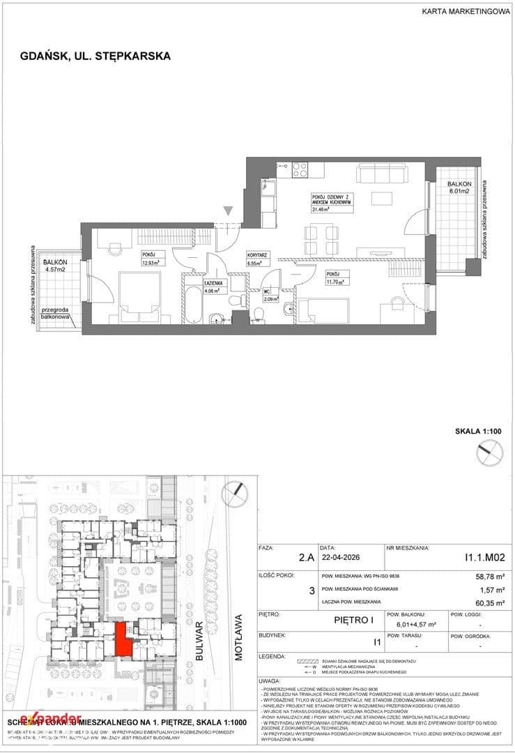 3-pokojowe 59 m² z dwoma balkonami | 1. piętro | ul. Stępkarska, blisko Motławy - zdjęcie 13