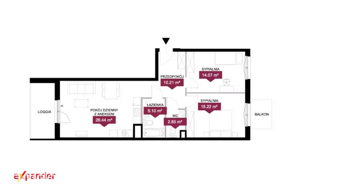 3 pokoje | 74 m² | Wschód–zachód | Balkon i loggia - zdjęcie 13