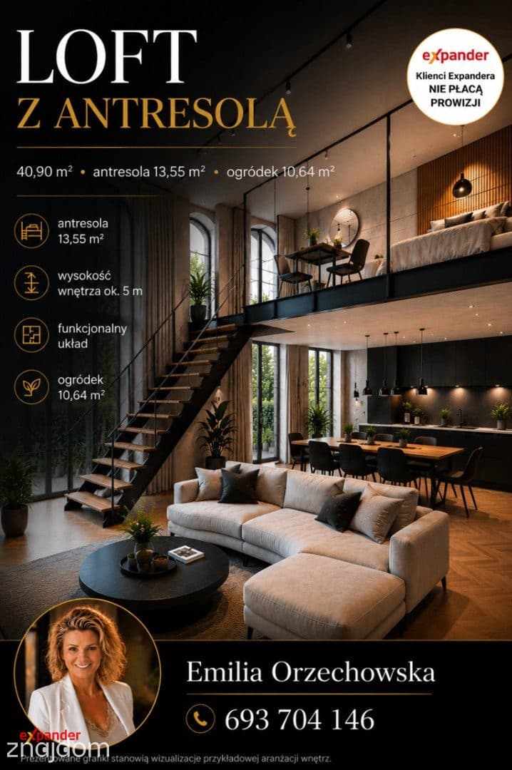 Loft z antresolą | 5 m wysokości | Ogródek 10,64 m2