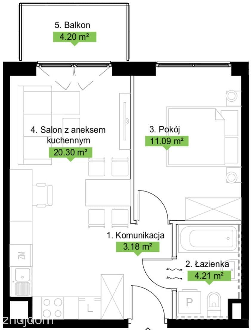 2 pokoje, balkon, zieleń, komunikacja, 0% prowizji - zdjęcie 2